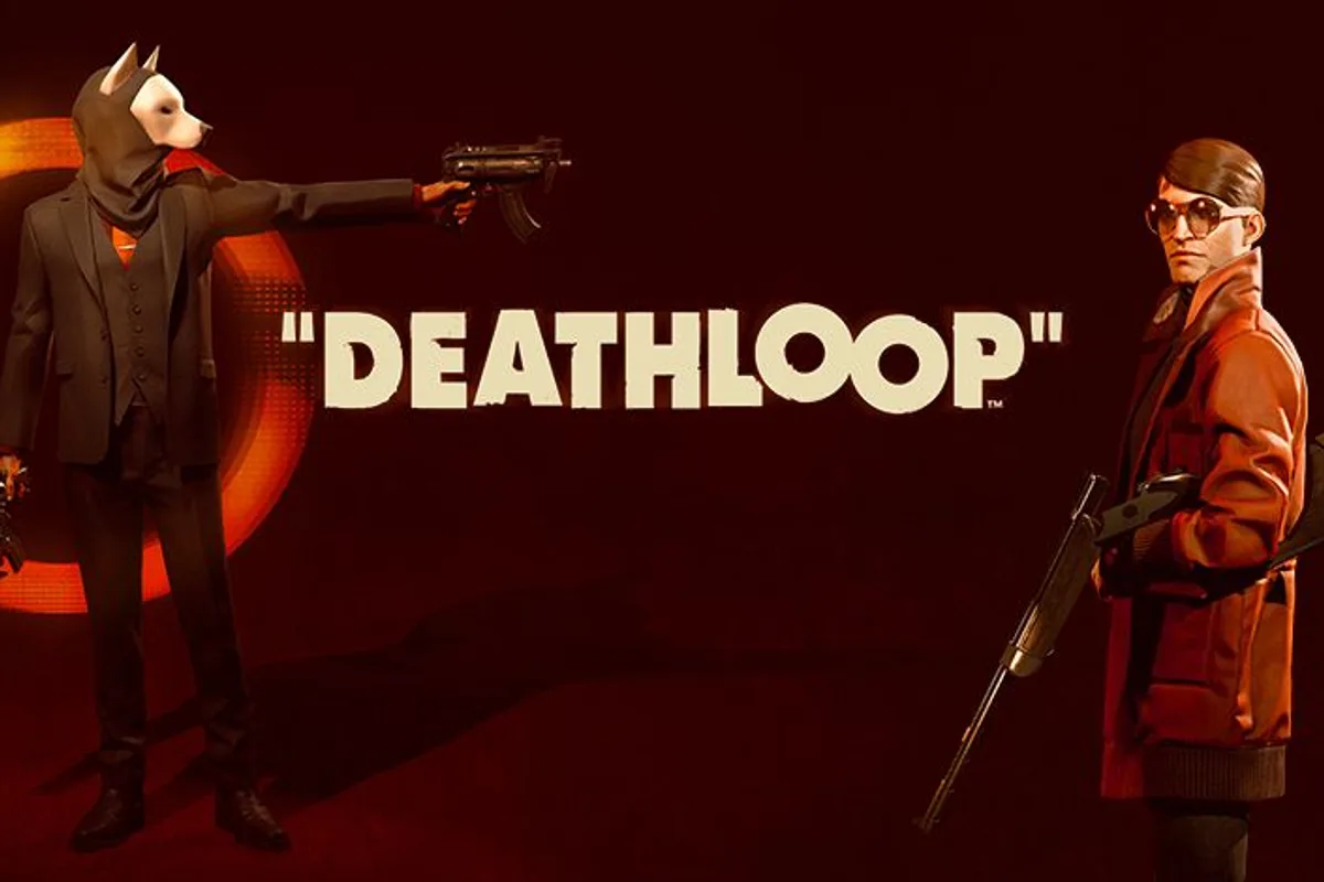 Illustration officielle de Deathloop, jeu développé par Arkane Lyon, représentant les personnages de Colt et Julianna